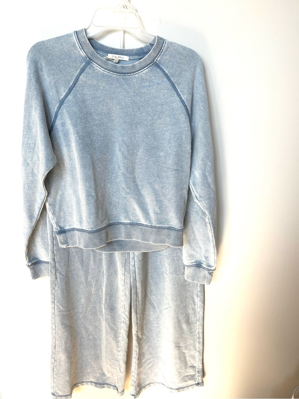 NWT $167 2 PC Z Supply Hunter Knit Denim Pant & Knit Denim sweatshirt set sz S